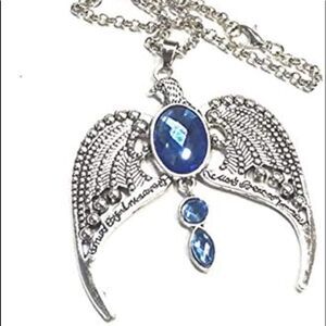 Antique Silver Raven Crown Diadem Pendant Necklace